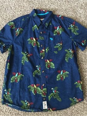 Abercrombie Kids Blue Tropical Parrot Short-Sleeve Button-Down Shirt